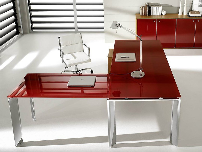 red glass Office Table
